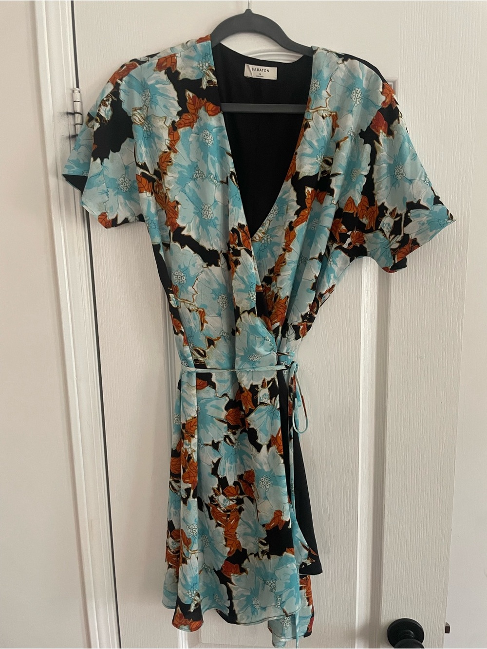 Babaton Blue Floral Wallace Wrap Dress - Size M